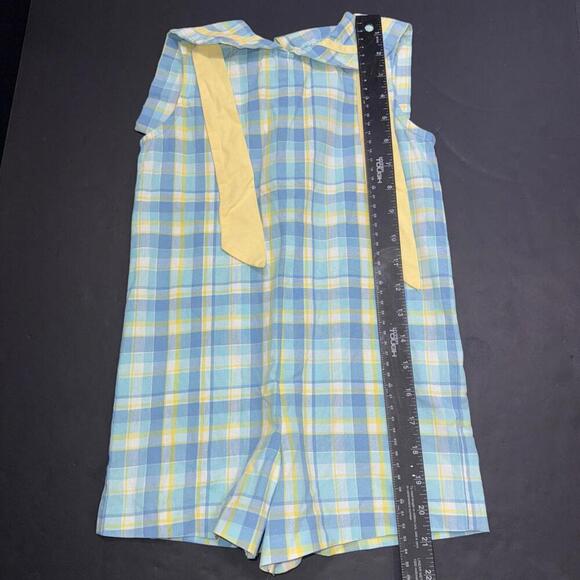 Vintage Rags Land Kids Blue Plaid Gingham Smocked Romper Jon Jon Shortalls 3 - Picture 5 of 14